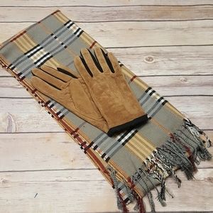 Suede Gloves and Acrylic Scarf Bundle